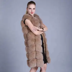 韓国スタイルの冬の女の子本物フォックス毛皮ジレ女性プラスサイズロング本物の毛皮のベスト