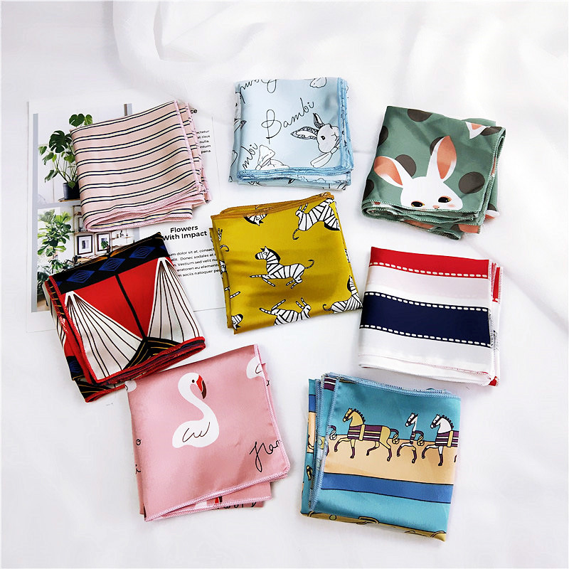 Квадратный шарф для деловых встреч и вечеринок, женский элегантный маленький винтажный узкий ретро-шарф, Шелковый атласный шарф, ожерелье