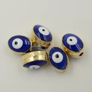 Métal perles de mauvais œil bleu couleur ovale 10x7mm
