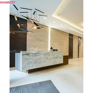 Customized Design Artificial Quartz Stone 3 Meter Long Marble Stone Hotel Reception Desk