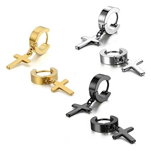 Vero U gioielli 3 paia ciondola Huggie incernierato cerchio 18K placcato oro orecchino per ragazzi croce orecchino in acciaio inossidabile - Product Image 4