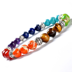 F89 AA Qualità Mens Delle Donne di Boho di Stile <span class=keywords><strong>damigella</strong></span> d'onore regalo di Potere Elastico Giada Logo Personalizzato Chakra Gemma Stretch Colorato Braccialetto di Perline - Product Image 4
