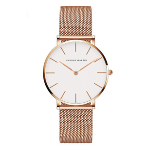 Montre-Bracelet pour Femmes Hannah Martin, Mouvement à Quartz Japonais, en Maille d'Acier Inoxydable Or Rose, Étanche et de Haute Qualité - Product Image 2