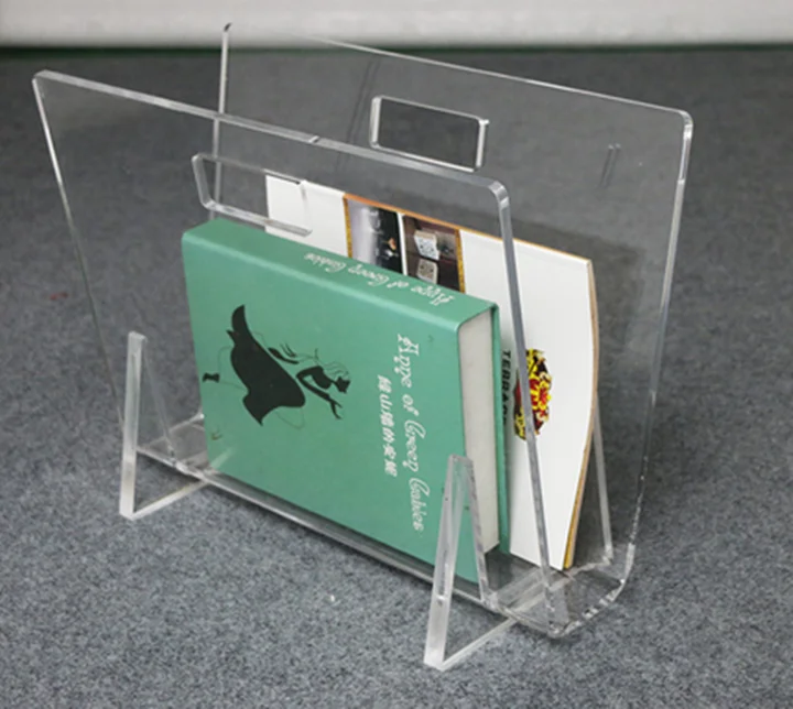 V shape lucite magazine rack,