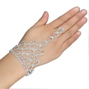 Оптовая продажа, Простые Свадебные украшения с кристаллами, геометрическая форма, сетчатый сплав, цепочка, браслет, соединяемые кольца