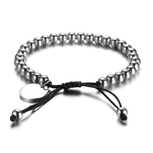 6MM Stainless Steel Bead Handmade Braided Adjustable <strong>Drawstring</strong> <strong>Bracelet</strong> for Men Women Custom Engraved Coin Charm <strong>Bracelet</strong> - Product Image 2