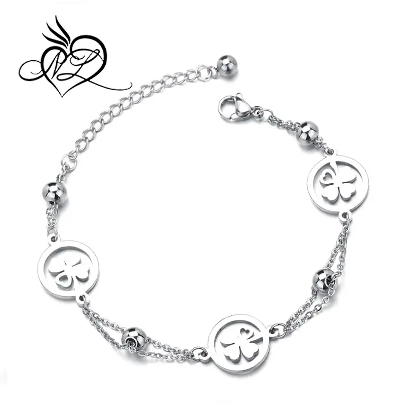 Stainless Steel Simple Style Three Clover Charms Bracelets