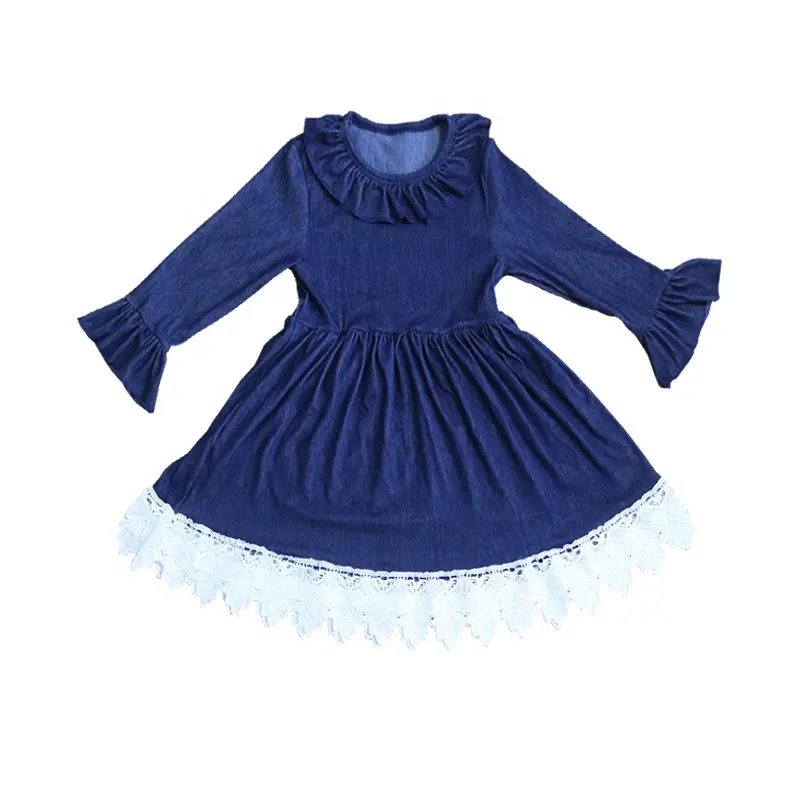 Vestido longo menina vestido, bebê defumado jeans mais recém bebê menina design navy criança vestido de outono