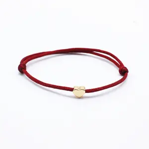 Bracelet Simple à breloque pour femmes, bijoux en perles, couleur noir, rouge, minimaliste, cordon réglable, porte-bonheur, cœur étoile, pour amoureux