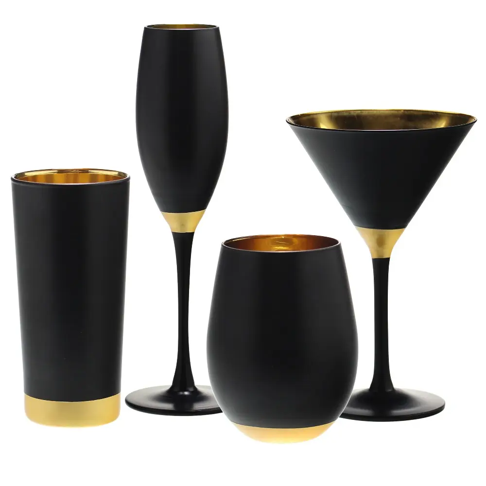 Gobelet en verre noir poli, avec bordure en or, SXGC