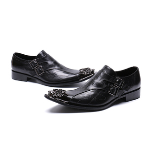 NA144 nuevo negro cuero genuino hombres zapatos puntiagudos Slip on Metal Tip hombres vestido zapatos noche fiesta clásico Caballero - Product Image 3