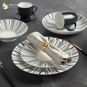 ShengJing Contemporary Handmade Embossing Eco-Friendly White and Black Porcelain <strong>Microwave</strong> Safe Dinnerware Kitchen Crockery <strong>Sets</strong> - Product Image 2