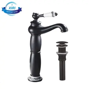 Classic Brass Bathroom Basin Faucet Deck Mounted Single Handle Black Basin Faucet With Pop Up Drain Strainers