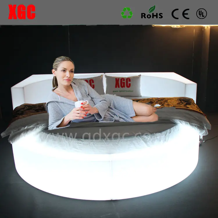 LED lighted plastic beautiful round bed king size new model bed LED special open-air film bed