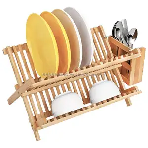 Легко Чистящая Складная бамбуковая сушилка для посуды с держателем для посуды