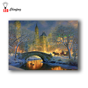 Pintura de parede iluminada no natal, no inverno, jardim, ponte, cidade, quadro com luzes led, arte para férias - Product Image 2