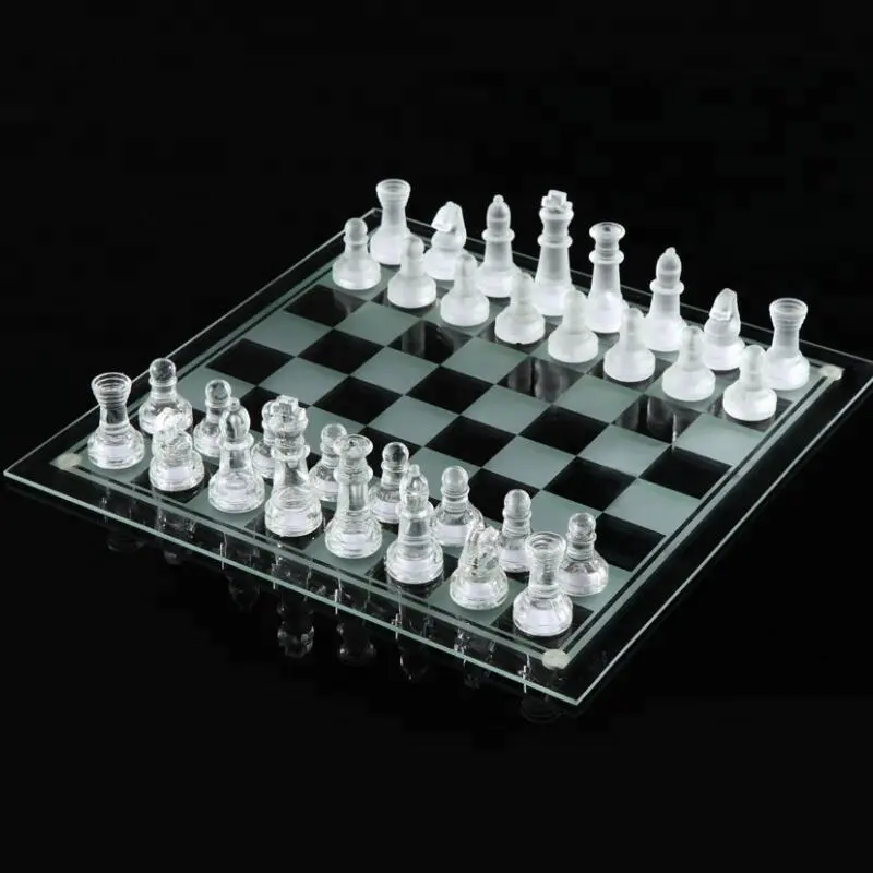 Glas Schaakspel en Checker Board Elegant Wit en Frosted Stukken 7.5"