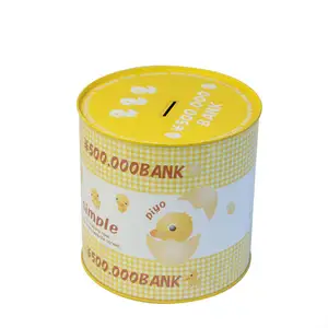 Round shape cute printing unique coin banks promotional coin saving bank for Children