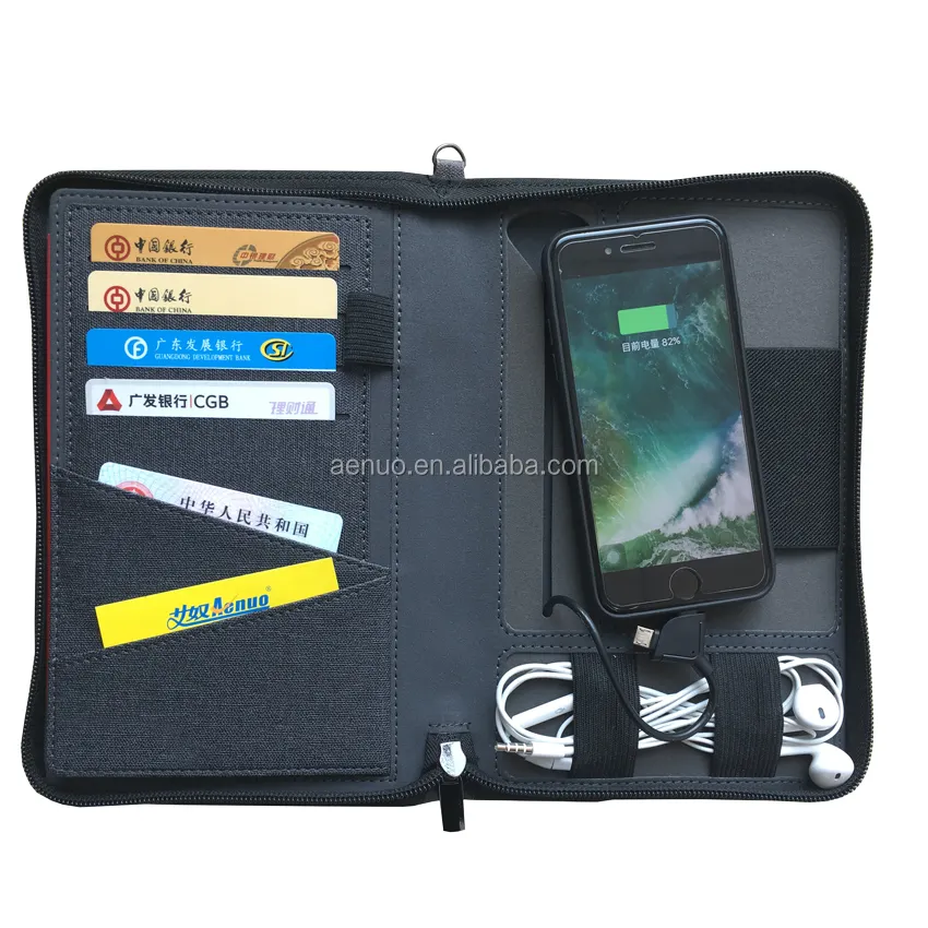 hotsale card holder travel passport holder portable wallet with power bank for phone holder