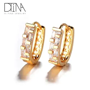 DTINA Simple Gold Skinny Clear And Colorful Onyx CZ Hoop Earrings For Female