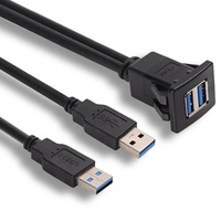 Câble de montage encastré carré étanche avec blindage en tresse de cuivre pur, double USB 3.0 pour tableau de bord de voiture, bateau, moto