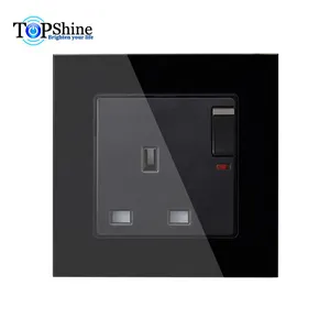 Single UK Wall Socket 13A 3-Pin AC Wall Power Socket With Indicator in Black Glass Frame & Center Function Part