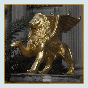 Gate entrance decorative life size golden winged bronze lion sculpture