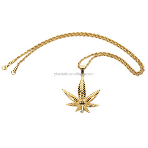 Collier classique rétro avec <span class=keywords><strong>feuilles</strong></span> <span class=keywords><strong>de</strong></span> mauvaises herbes, bijoux en acier inoxydable, style hip hop, tendance - Product Image 4