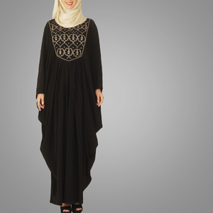 New Arrival <strong>Black</strong> <strong>Kaftan</strong> With Zari Embroidery Abaya Long Sleeves Maxi Dress Muslim Kebaya Saudi Arabic Kimono Islamic Clothing - Product Image 2