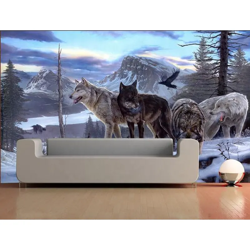 Bức tranh tường 3D Stereo Wolf Bức Tranh Tường Phòng Khách Phòng Ngủ Imperial Hình Nền Cao Su Pvc Hình Nền Giấy Dán Tường