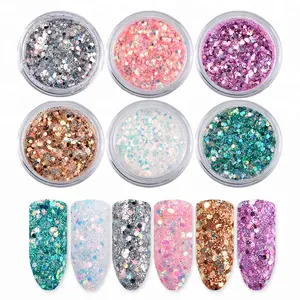 Misscheering 6 Stuks Laser Gemengde Nail Art Pailletten Glitters Set Charm 3d Nagel Poeder Paillette Vlokken Diy Nail Decorations