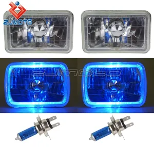 Square H4 Super White light 55 - WT 4*6 Crystal LED Headlight w Blue Demon Eye auto Halo for Universal Motorcycle and Car