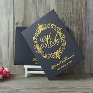 手作りの灰色のボード紙の結婚式の招待状レセプション付きの豪華なハードカバーの結婚式の招待状ありがとうカード