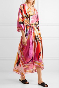2017 Recién llegado de floral vestidos de tres cuartos de <span class=keywords><strong>la</strong></span> manga v-cuello vestido caftán - Product Image 3
