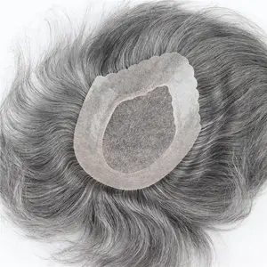 Venda por atacado de alta qualidade 1b/cor cinza cabelo substituição 100% cabelo humano cinza toupee para homens antigos