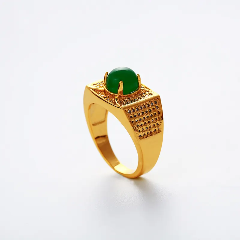 Xuping jewelry New Style gold finger ring, gold plated luxury malaysian jade ring with zirconia