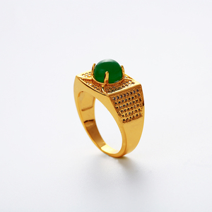 Xuping Perhiasan Baru Emas Cincin Berlapis Emas Mewah Malaysia Cincin Giok dengan Zirkonia