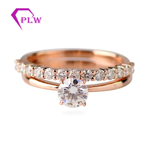<span class=keywords><strong>Promise</strong></span> Ring Set Jóias Mulher 14K 2 Quilates D Cor Moissanite Anel de Diamante Verdadeiro Ouro Rosa ou Bandas