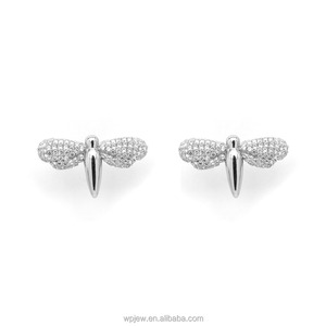 Pendientes de plata de ley 925 con forma de libélula para mujer, joyería con diseño de libélula chapada en oro rosa y Rodio, al por mayor - Product Image 4