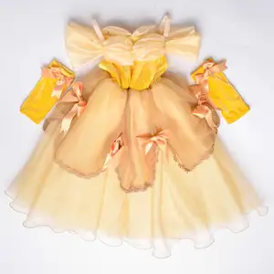 Robe de princesse pour filles, rouge, jaune, tenue de fête, costume de bal d'anniversaire, drapée, cosplay, pour enfants