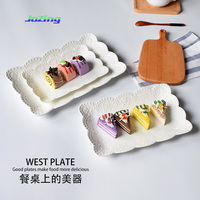 Vaisselle en céramique à Texture de dentelle, vaisselle rectangulaire créative pour le mariage et la restauration, assiette à salade en céramique