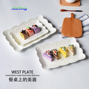 <span class=keywords><strong>Vaisselle</strong></span> en céramique à Texture de dentelle, <span class=keywords><strong>vaisselle</strong></span> rectangulaire créative pour le mariage <span class=keywords><strong>et</strong></span> la restauration, assiette à salade en céramique - Product Image 4