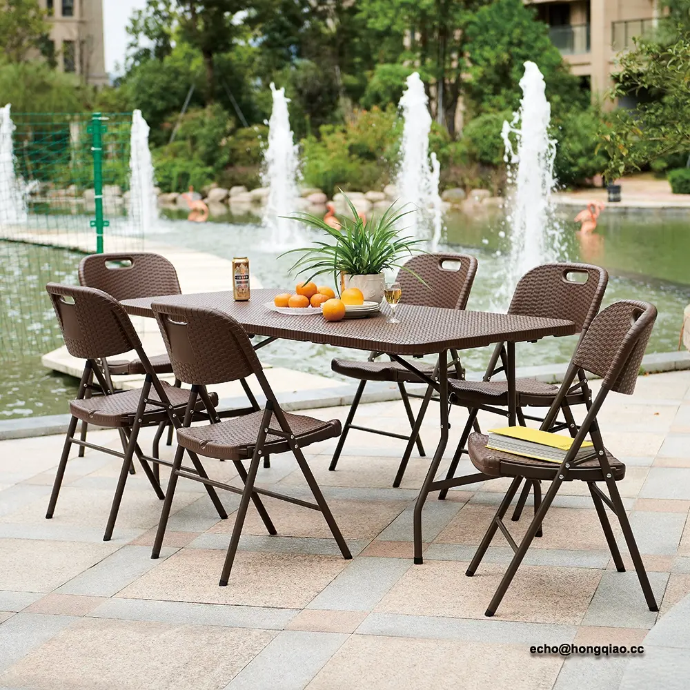 Table de jardin pliante en résine plastique, maison en rotin, robuste, vente en gros