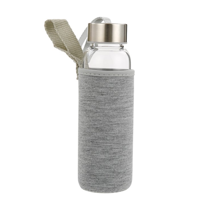 Custom Portable Borosilicate Glass Sport Water Bottle with Stainless Steel/Bamboo/Plastic Lid, Protective Sleeves