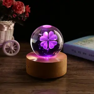 Boule de verre de cristal à graver au laser 3d, livraison gratuite, OEM/ODM, avec Base LED et dispositif à dents bleues