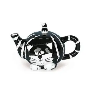 卸売素敵な猫動物型セラミックティーポットカスタマイズコーヒー湯沸かし器面白い漫画磁器ティーポット猫愛好家