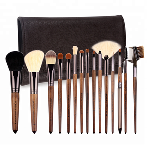 Juego de brochas de <span class=keywords><strong>maquillaje</strong></span> de etiqueta privada con mango de nogal Real de gama alta de 15 piezas, Funda de cuero <span class=keywords><strong>para</strong></span> juego de brochas de base de contorno con marrón oscuro - Product Image 2