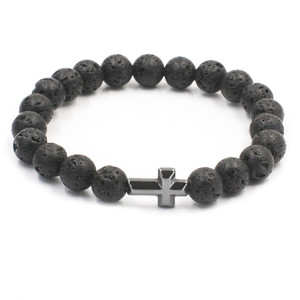 Braccialetti con Perline in Pietra Lavica ed <span class=keywords><strong>Ematite</strong></span> con Croce Reiki e Pietre Energetiche - Product Image 4
