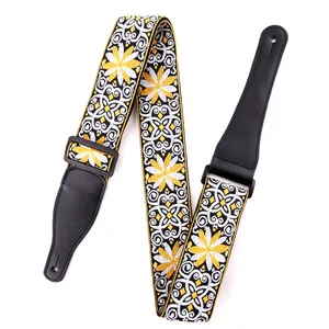 Vente chaude Jaune Vintage Floral Jacquard Tissé Sangle de Guitare Acoustique sur Guitare Acoustique