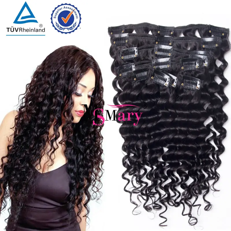 Thương Hiệu Riêng Của Bạn Tóc 100% Mink Chưa Qua Chế Biến Trinh Malaysia Xoăn Clip Trong Bện Extensions Tóc